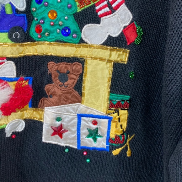 VTG 90s Ugly Christmas Sweater L MJ Carroll 3D Beards Elves Beaded Artsy Festive - Picture 5 of 11